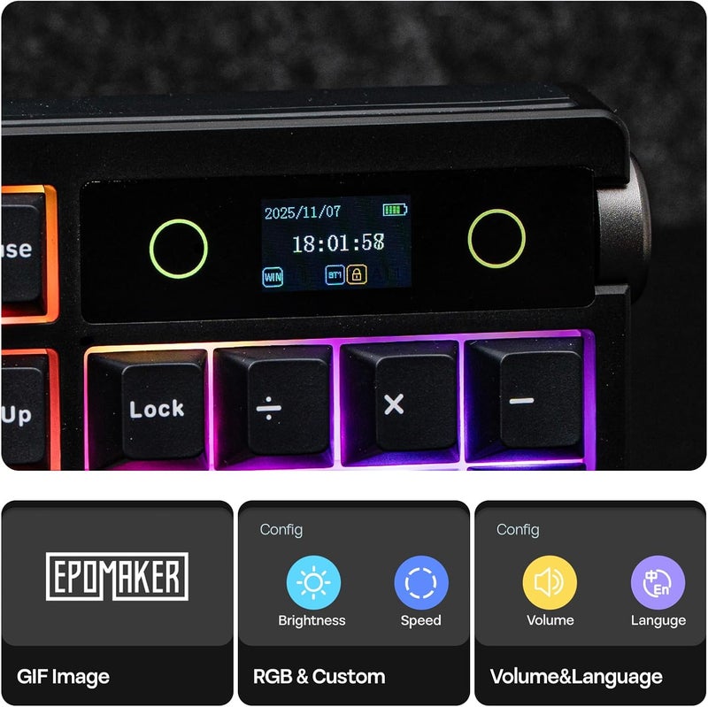 EPOMAKER TH108 PRO Full Size Mechanical Keyboard with Screen & Knob, Wireless Gaming Keyboard with 10000mAh, Creamy Gasket, Hot Swap, Custom Driver, RGB Backlight (Black, Sea Salt Silent) - Image 3