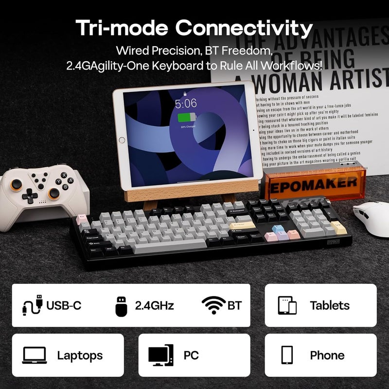 EPOMAKER TH108 PRO Full Size Mechanical Keyboard with Screen & Knob, Wireless Gaming Keyboard with 10000mAh, Creamy Gasket, Hot Swap, Custom Driver, RGB Backlight (Black, Sea Salt Silent) - Image 5