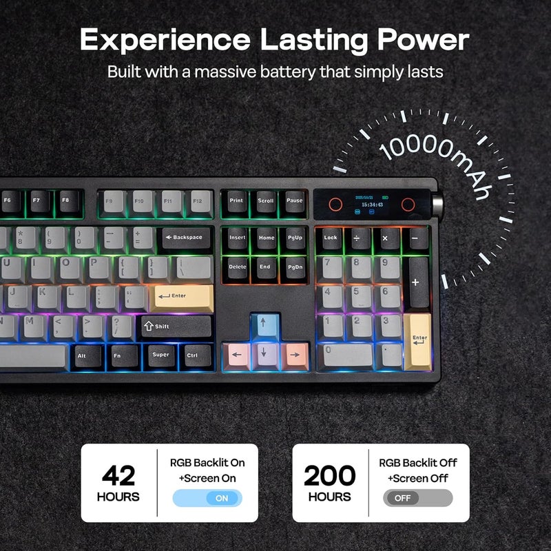 EPOMAKER TH108 PRO Full Size Mechanical Keyboard with Screen & Knob, Wireless Gaming Keyboard with 10000mAh, Creamy Gasket, Hot Swap, Custom Driver, RGB Backlight (Black, Sea Salt Silent) - Image 4