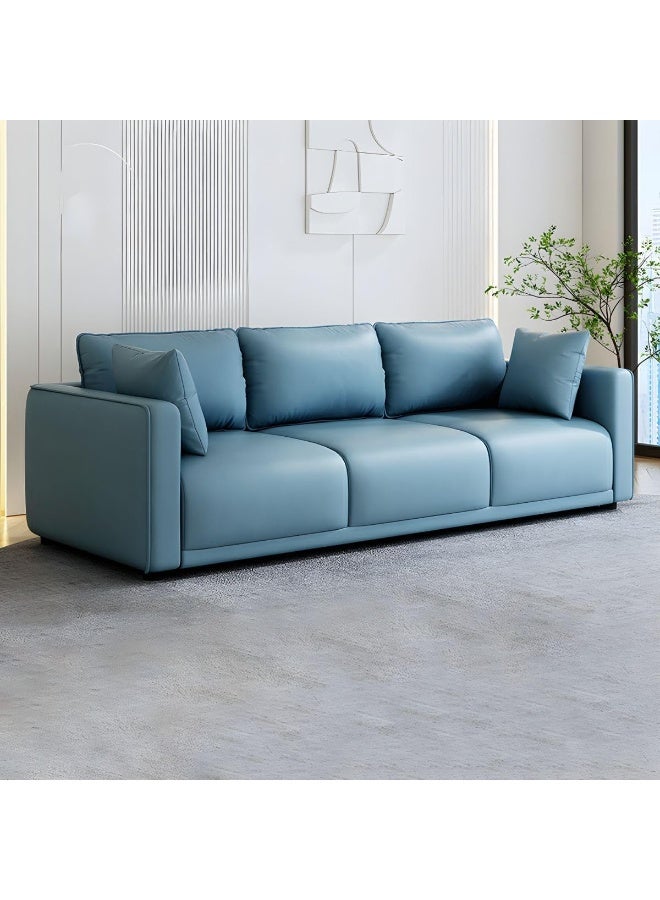 Comfynest Faux Leather 4-Seat Tech Cloth Sofa with Cushions and Square Design (Blue)  - Image 1