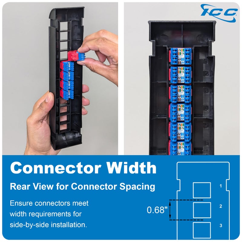 ICC 12 Port Blank Keystone Patch Panel with 89U Wall Mount Bracket for Slim Profile Keystone Jacks (Sold Separately), UL Listed, Black, IC107BP12V - Image 5