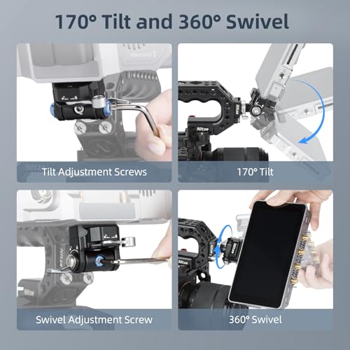 Nitze Quick Release Camera Monitor Mount (NATO Rail with 1/4” Screw and Retractable Pins to Cold Shoe), Field Monitor Mount with Adjustable NATO Clamp, 170° Tilt and 360° Pan - N54-S1 - Image 3