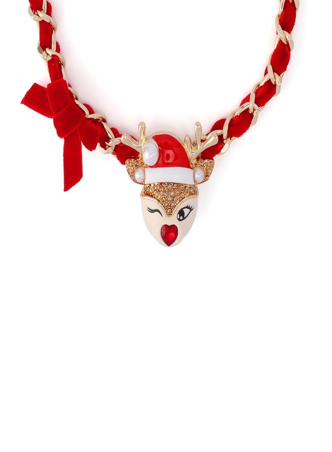 بتسي جونسون قلادة نسائية من بيتسي جونسون للمجوهرات، بتصميم سانتا كلوز وغزال صغير مع فيونكة - Image 3