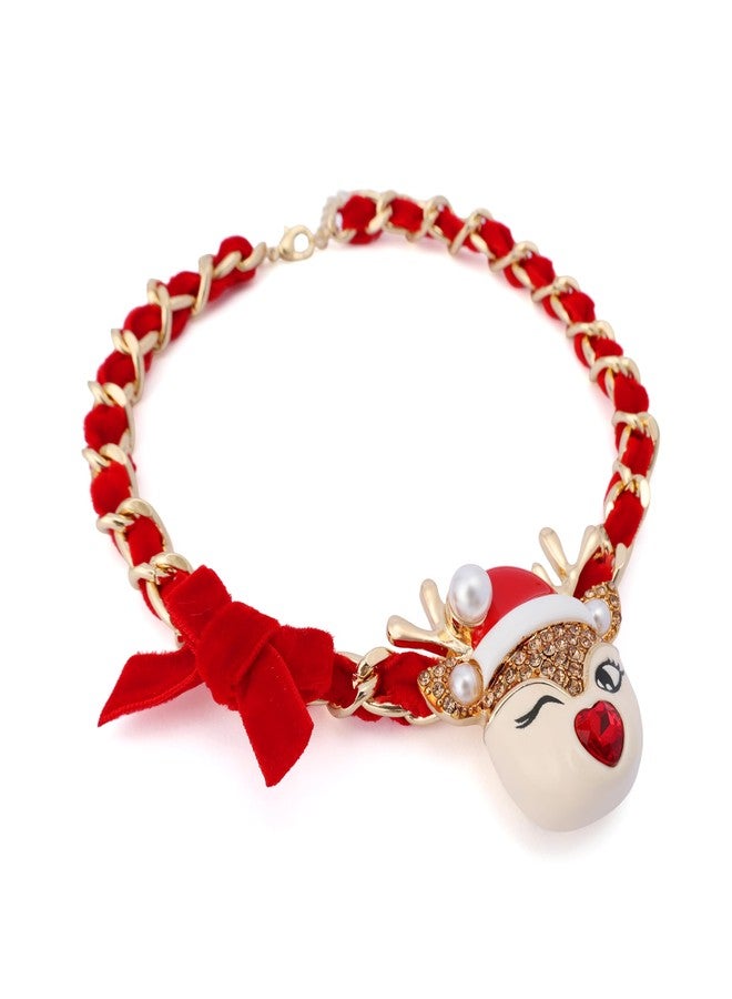 بتسي جونسون قلادة نسائية من بيتسي جونسون للمجوهرات، بتصميم سانتا كلوز وغزال صغير مع فيونكة - Image 2