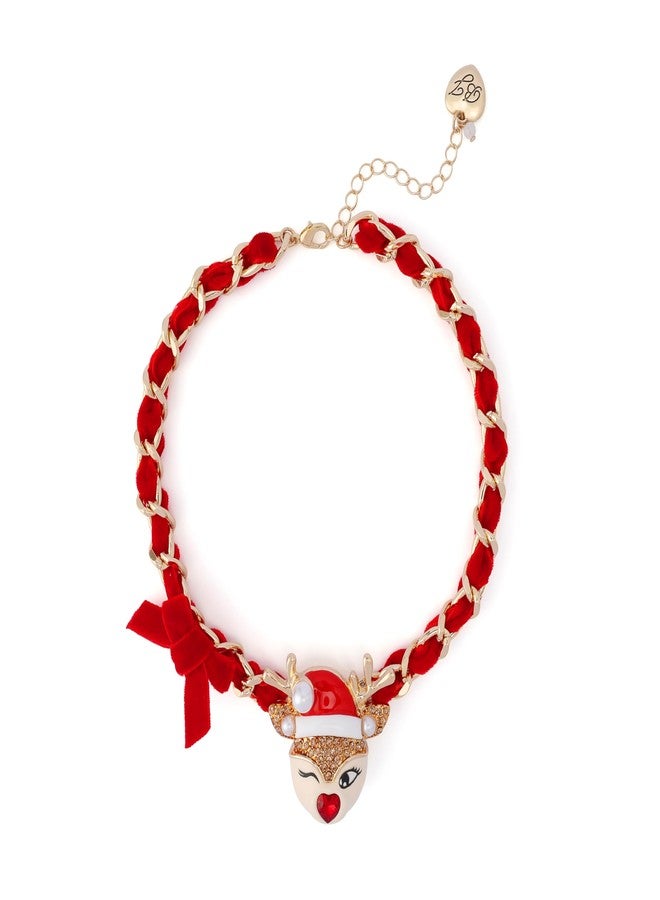 بتسي جونسون قلادة نسائية من بيتسي جونسون للمجوهرات، بتصميم سانتا كلوز وغزال صغير مع فيونكة - Image 1