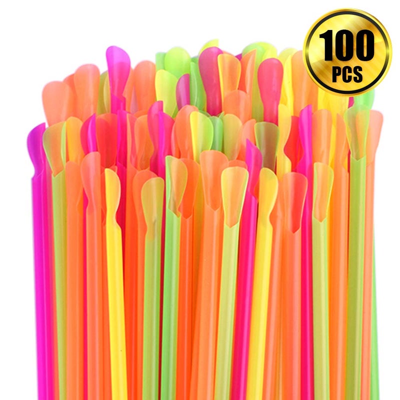 WXJ13 Disposable Snow Cone Cups, WXJ13 100 Piece 6 Ounce Shaved Ice Cups with 100 Piece Spoon Straws for Home Company Party - Image 2