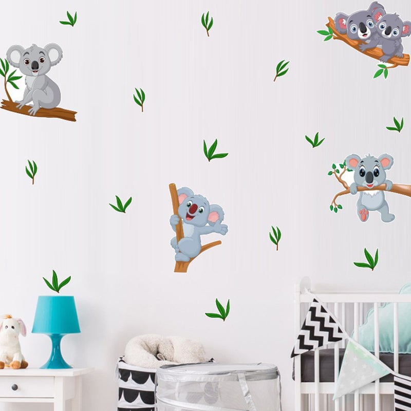 1 Sheet of Wall Sticker Koala Leaves Branches Pattern PVC Wallpaper Self-adhesive Background Wall Decal - Image 4