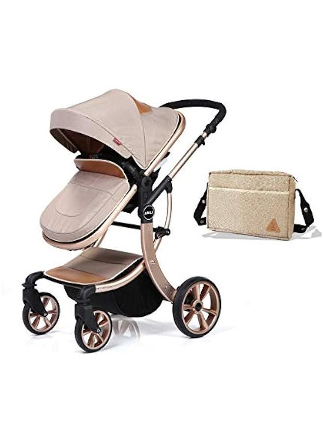 Gonice Teknum 3In1 Luxury Pram Stroller |Strong & Study Frame|Multi-Recline Seat|Reversible Seat|Anti-Slip Handles|Five Point Safety Harness|Diaper Nappy Bag|Newborn Baby|Kids 0-4Years|Stroller|Khaki  - Image 1