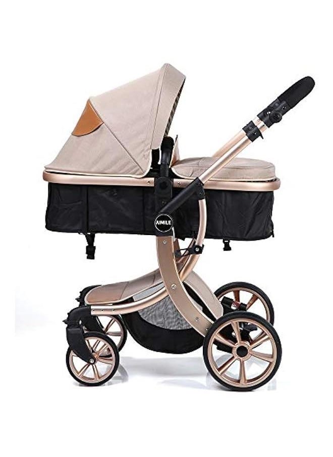 Gonice Teknum 3In1 Luxury Pram Stroller |Strong & Study Frame|Multi-Recline Seat|Reversible Seat|Anti-Slip Handles|Five Point Safety Harness|Diaper Nappy Bag|Newborn Baby|Kids 0-4Years|Stroller|Khaki  - Image 3