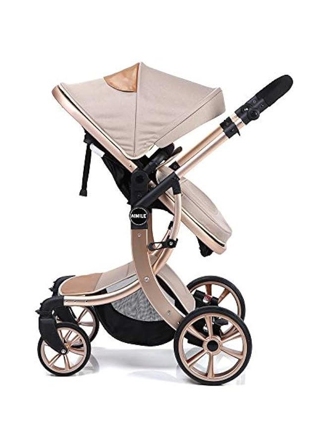 Gonice Teknum 3In1 Luxury Pram Stroller |Strong & Study Frame|Multi-Recline Seat|Reversible Seat|Anti-Slip Handles|Five Point Safety Harness|Diaper Nappy Bag|Newborn Baby|Kids 0-4Years|Stroller|Khaki  - Image 4
