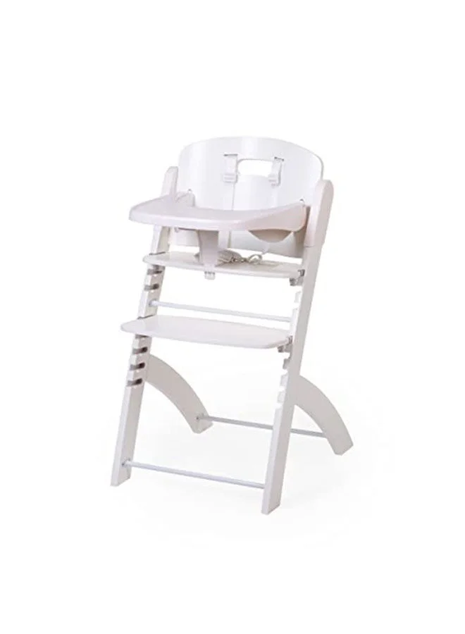 CHILDHOME Evosit Baby High Chair From 0 Month To 85Kg, Tablet Included, Beechwood, Cradle, Safety Harness 5 Points, Invisible Screws - White