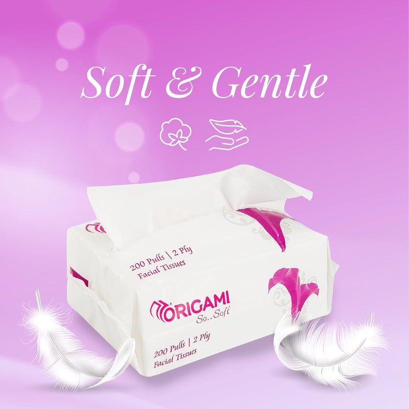 Origami 2 Ply Facial Tissue Soft Pack | Car Tissue - Pack of 4 (200 Pulls Per Box, 800 Sheets) - Image 3