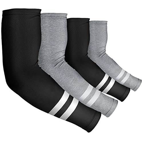 Geyoga 4 Pairs UV Protection Sun Arm Sleeves for Men Women Reflective Cooling Compression Sleeves for Outdoor Sports Work(Black, White, Green, Yellow) - Image 1