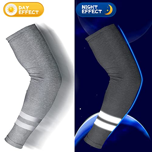 Geyoga 4 Pairs UV Protection Sun Arm Sleeves for Men Women Reflective Cooling Compression Sleeves for Outdoor Sports Work(Black, White, Green, Yellow) - Image 2
