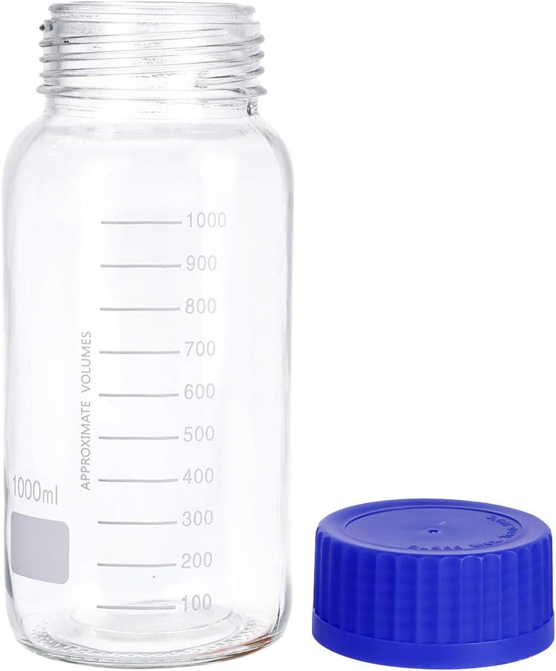 Moonetto 3 Pack 1000 mL Wide Mouth Graduated Round Reagent Media/Storage Lab Glass Bottle With GL80 Blue Polypropylene Screw Cap - Image 1