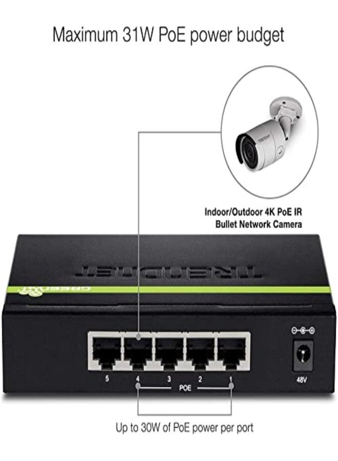 تريندنت مفتاح TRENDnet جيجابت PoE+ بخمسة منافذ، استهلاك طاقة PoE 32 واط، سعة تحويل 10 جيجابت في الثانية، جودة خدمة IEEE 802.1p، دعم تمرير DSCP، بدون مروحة، قابل للتركيب على الحائط، حماية مدى الحياة، أسود، TPE-TG52 - Image 5
