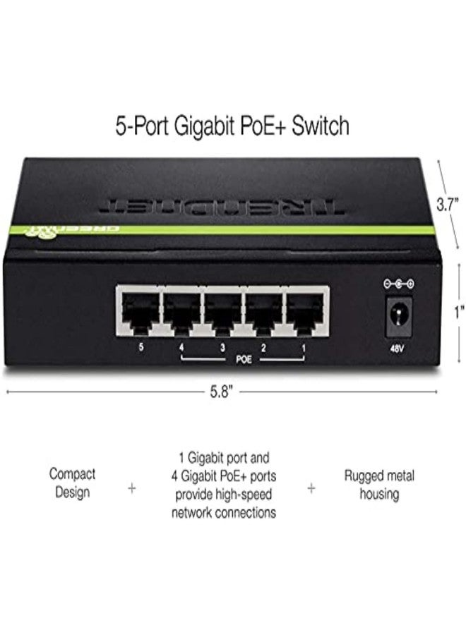 تريندنت مفتاح TRENDnet جيجابت PoE+ بخمسة منافذ، استهلاك طاقة PoE 32 واط، سعة تحويل 10 جيجابت في الثانية، جودة خدمة IEEE 802.1p، دعم تمرير DSCP، بدون مروحة، قابل للتركيب على الحائط، حماية مدى الحياة، أسود، TPE-TG52 - Image 4