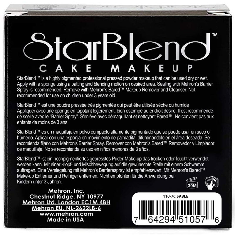 Mehron Makeup StarBlend Cake Makeup | Wet/Dry Pressed Powder Face Makeup | Powder Foundation | Sable Brown Face Paint & Body Paint 2 oz (56g) - Image 3