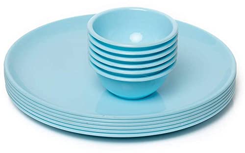 AWICKTIK Plastic Microwave Safe and Unbreakable Round Full Plates with Bowl Pack of 6 Plates nd 6 Bowl Set 12 Pieces Dinner Set Ocean Blue Microwave Safe - Image 1
