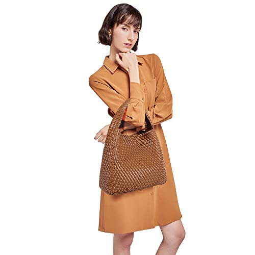 Queenoris Fashion Woven Purse for Women Top-handle Shoulder Bag Soft Summer Hobo Tote Bag (Brown, Medium) - Image 2