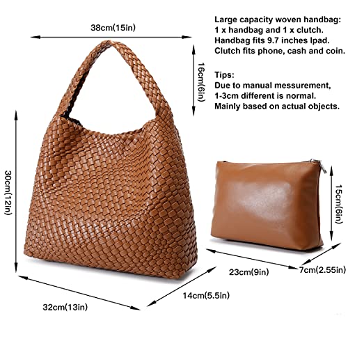 Queenoris Fashion Woven Purse for Women Top-handle Shoulder Bag Soft Summer Hobo Tote Bag (Brown, Medium) - Image 3