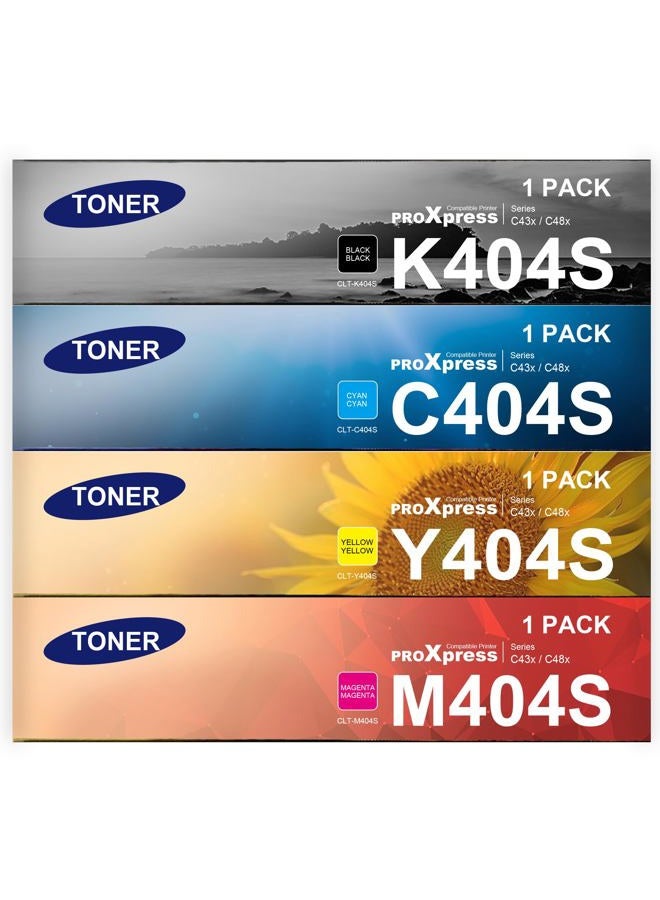 MOLIMER CLT-K404S, CLT-C404S, CLT-M404S, CLT-Y404S Toner Cartridge Set - 4 Pack Black Cyan Magenta Yellow Replacement for Samsung 404 404s clt404s clt-404s Toner for C430W C480FW C43x C48x Printer Toner - Image 1