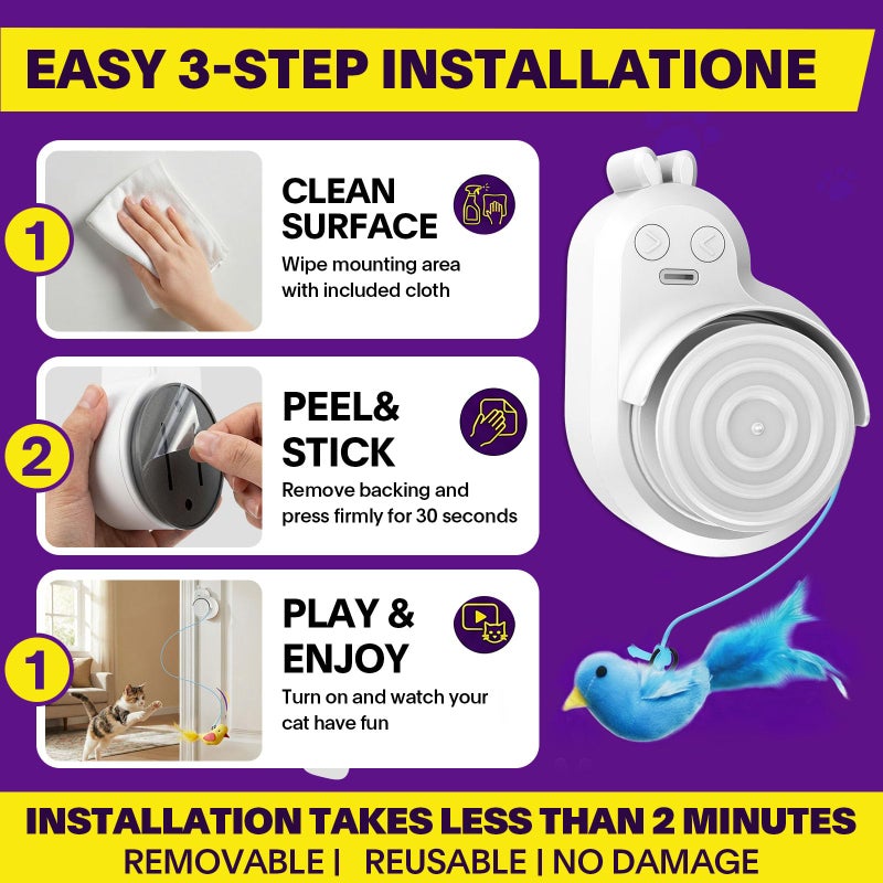CATPICK Interactive Cat Toys for Indoor Cats: Automatic Electric Flying Bird Feather & Mouse Wand, Rechargeable Electric Hanging Play Chase Exercise Moving Enrichment Toy for Bored Kittens and Adult Cats - Image 5
