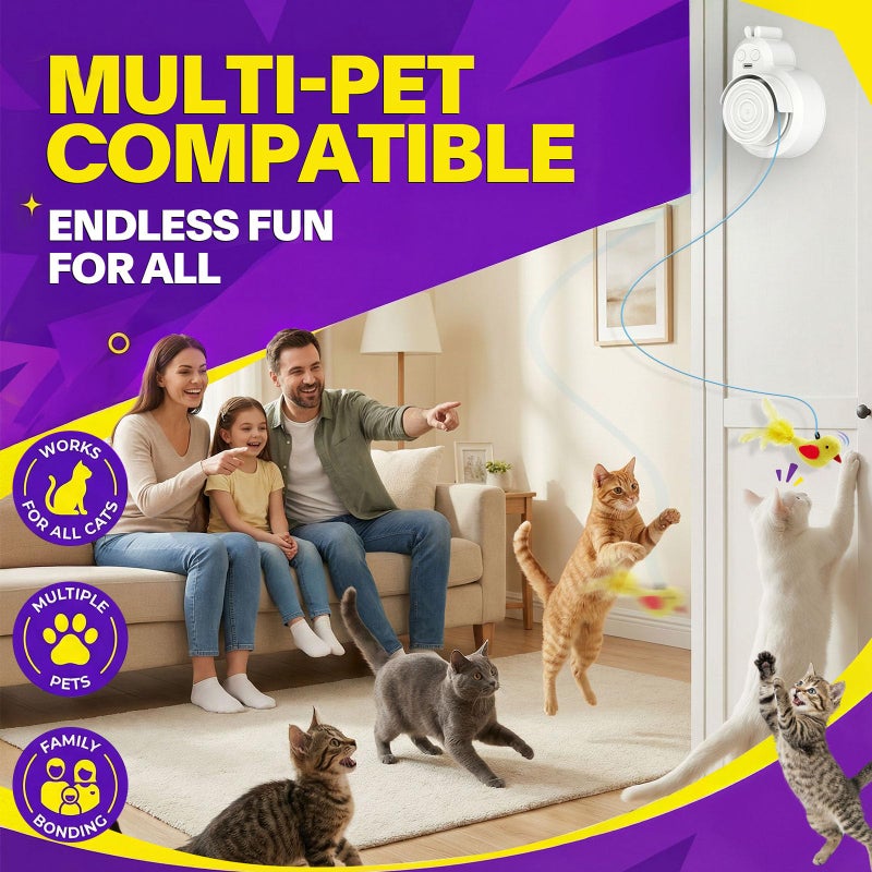 CATPICK Interactive Cat Toys for Indoor Cats: Automatic Electric Flying Bird Feather & Mouse Wand, Rechargeable Electric Hanging Play Chase Exercise Moving Enrichment Toy for Bored Kittens and Adult Cats - Image 2