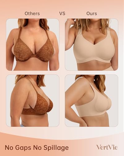 Vertvie Bras for Women No Underwire Wireless Support Bra Underarm-Smoothing Seamless Push Up Full Coverage T-Shirt Sports Bra(Nude,X-Large) - Image 4