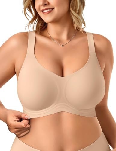 Vertvie Bras for Women No Underwire Wireless Support Bra Underarm-Smoothing Seamless Push Up Full Coverage T-Shirt Sports Bra(Nude,X-Large) - Image 1