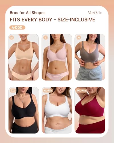 Vertvie Bras for Women No Underwire Wireless Support Bra Underarm-Smoothing Seamless Push Up Full Coverage T-Shirt Sports Bra(Nude,X-Large) - Image 5