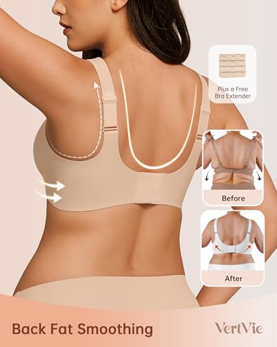 Vertvie Bras for Women No Underwire Wireless Support Bra Underarm-Smoothing Seamless Push Up Full Coverage T-Shirt Sports Bra(Nude,X-Large) - Image 3