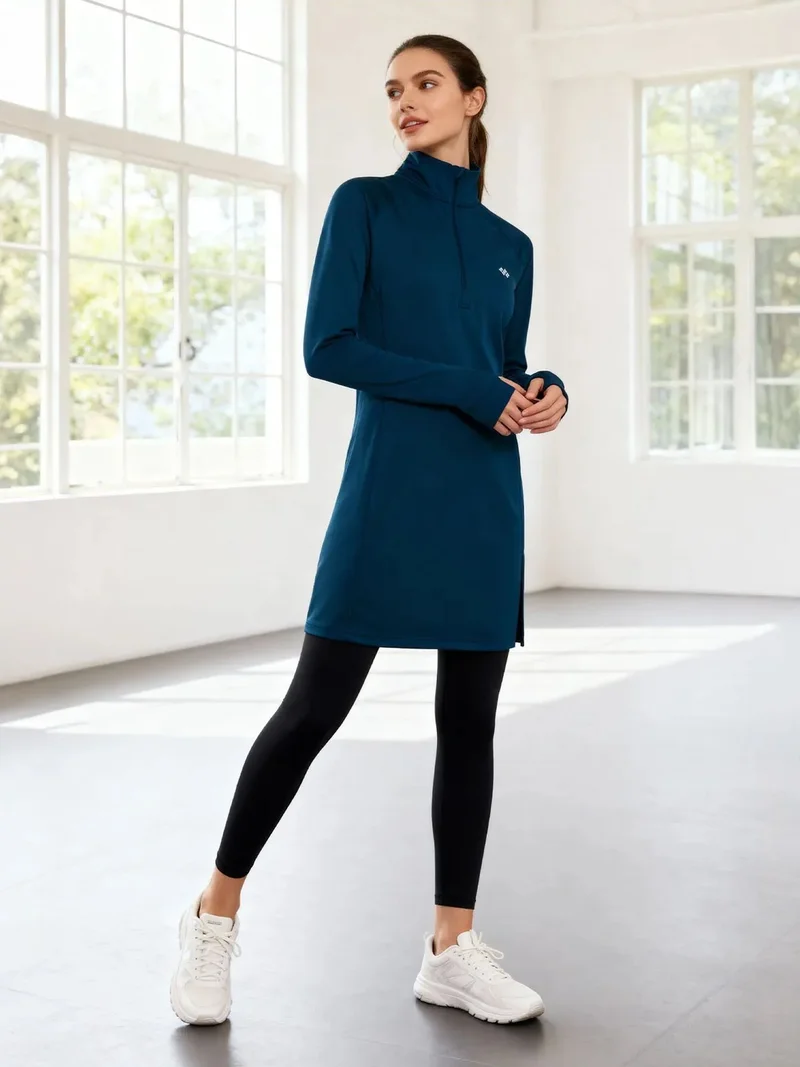 تومي لايف TOMMY Long-sleeve Knit Tunic Top With Half Turtleneck