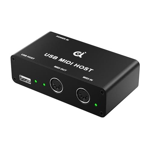 DigitalLife Standalone MIDI Host Box with Indicator Light, 1 Input/1 Output, 5-Pin DIN MIDI Interface for Connecting USB MIDI Keyboards and Controllers (Black, Metal, UMH-10) - Image 1