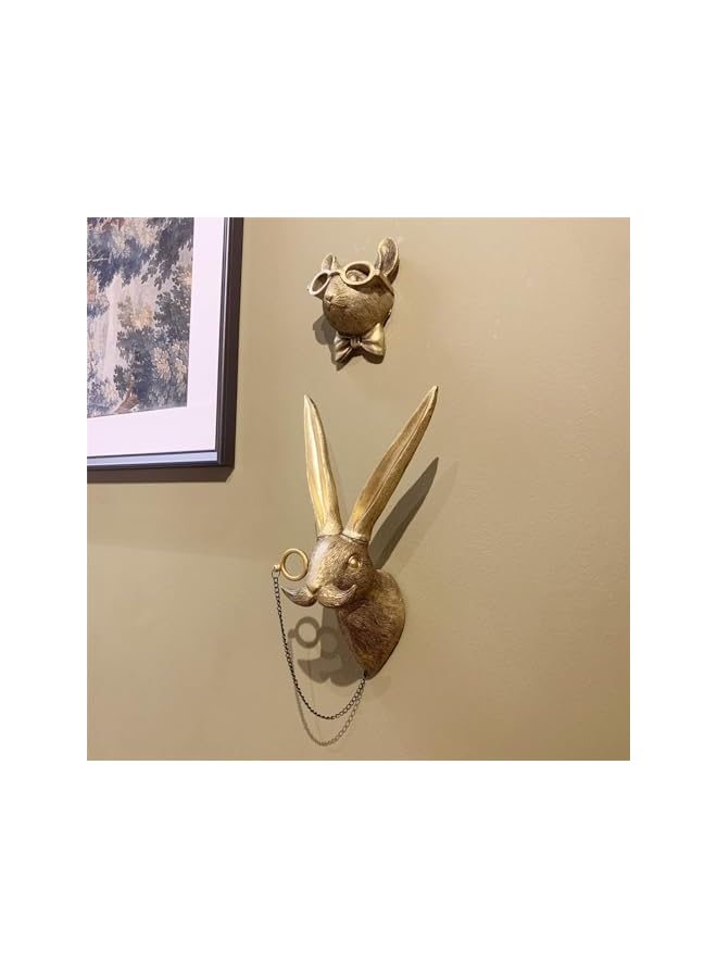 The Bros Vintage Brass Rabbit Head Wall Decor, 24 cm Height, Decorative Animal Sculpture with Chain - Image 3