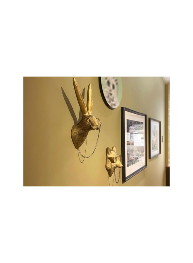 The Bros Vintage Brass Rabbit Head Wall Decor, 24 cm Height, Decorative Animal Sculpture with Chain - Image 2