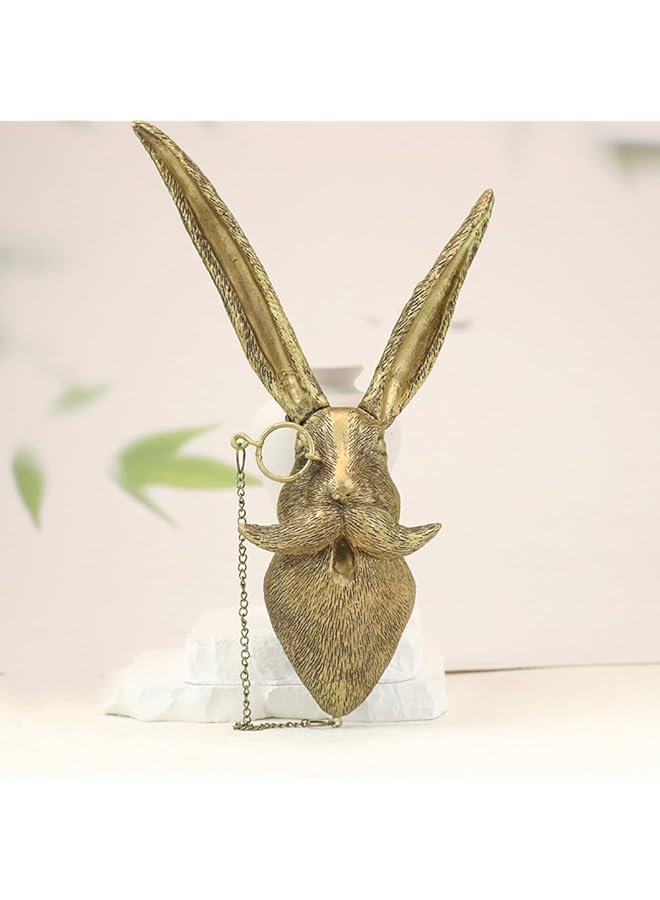 The Bros Vintage Brass Rabbit Head Wall Decor, 24 cm Height, Decorative Animal Sculpture with Chain - Image 1