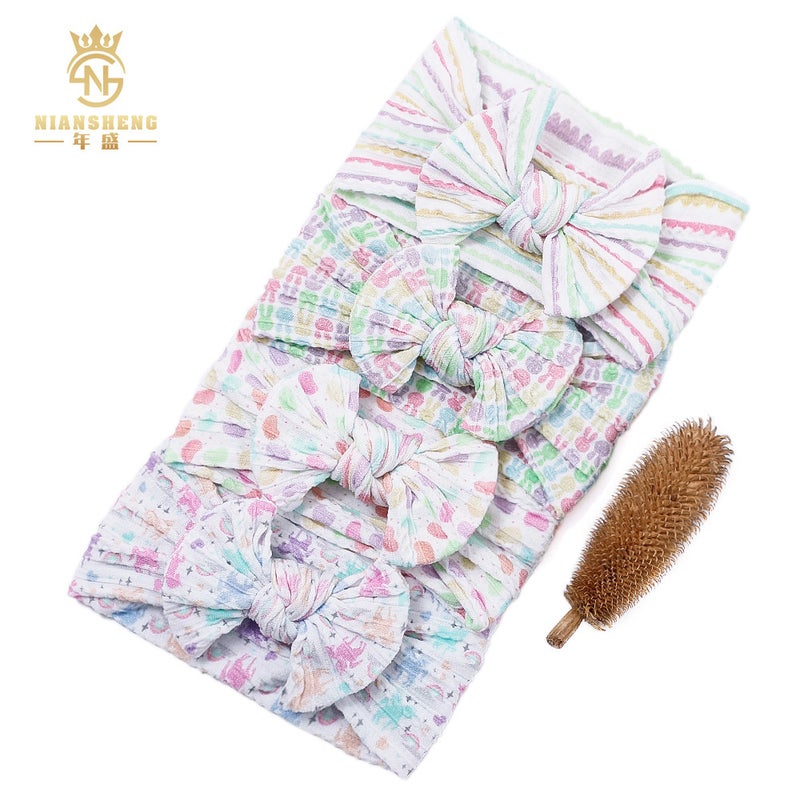 Spring New Children'S Hair Accessories Baby Printed Bow Wide Hair Belt Baby Jacquard Elastic Headband - Image 2