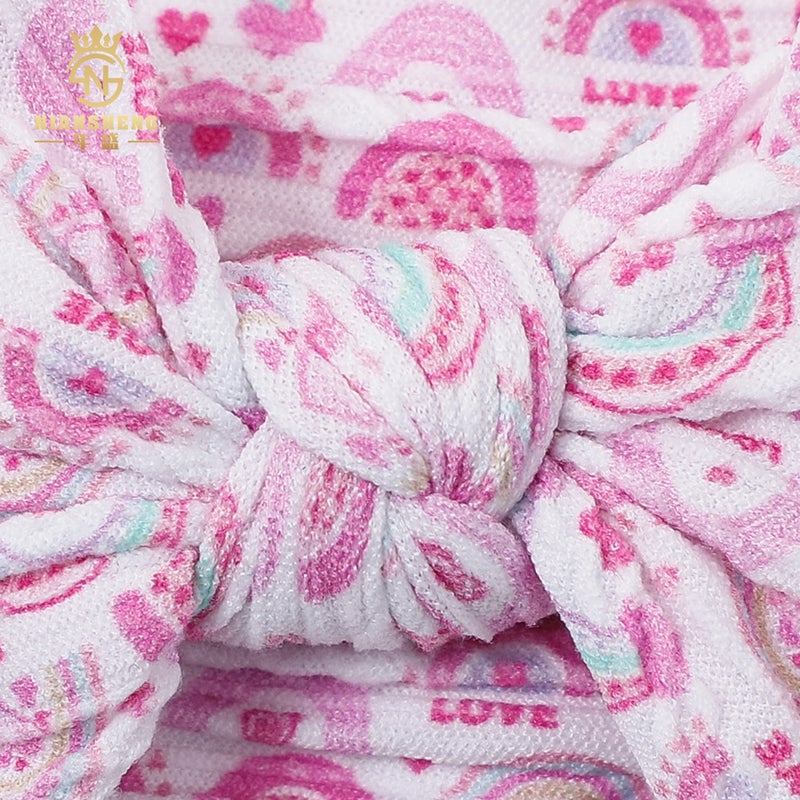 Spring New Children'S Hair Accessories Baby Printed Bow Wide Hair Belt Baby Jacquard Elastic Headband - Image 5