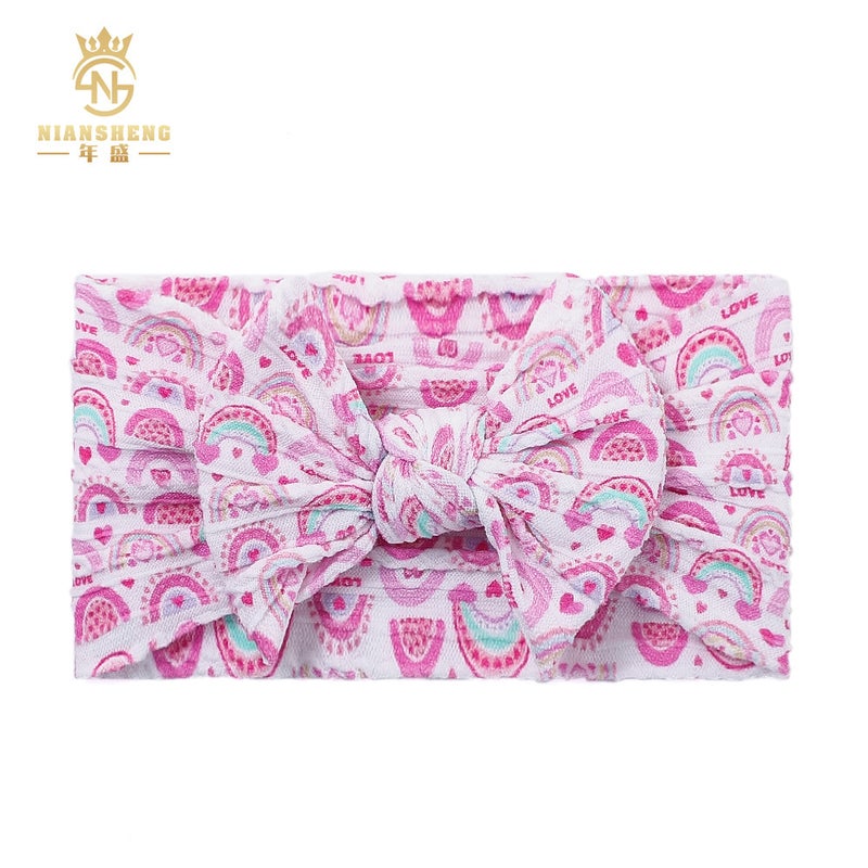 Spring New Children'S Hair Accessories Baby Printed Bow Wide Hair Belt Baby Jacquard Elastic Headband - Image 1
