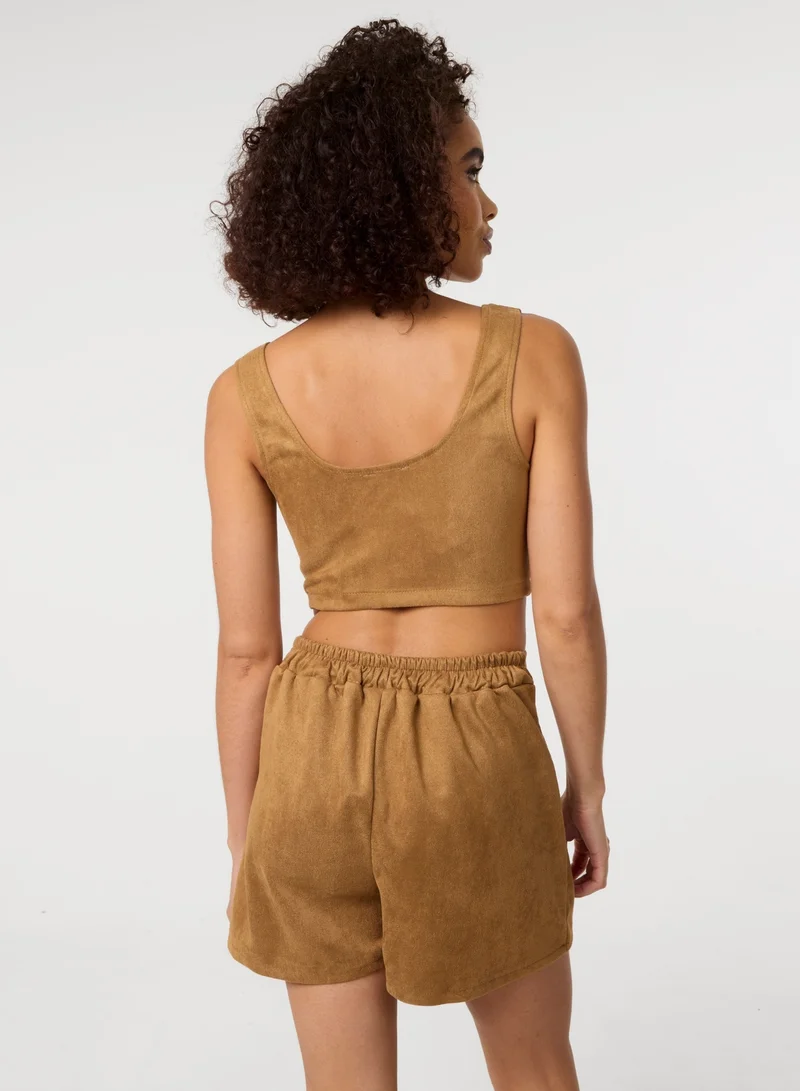 Pink Vanilla Bra Cup Suede Top