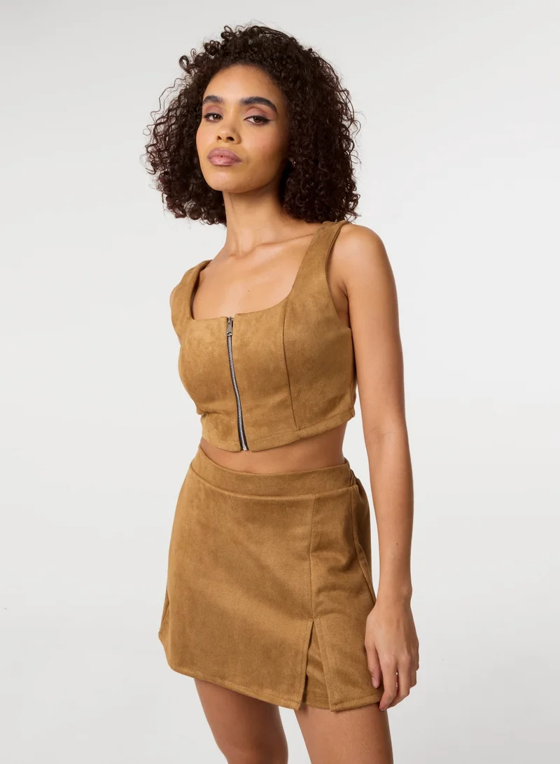 Pink Vanilla Bra Cup Suede Top