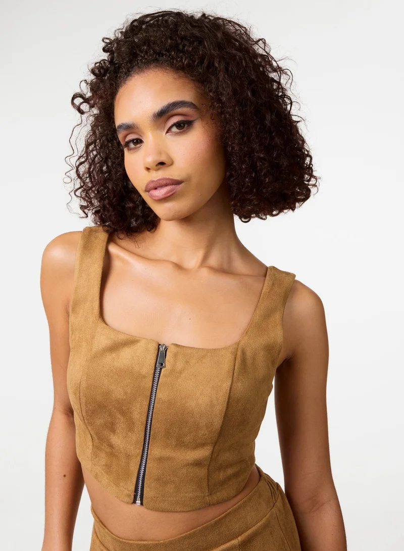Pink Vanilla Bra Cup Suede Top