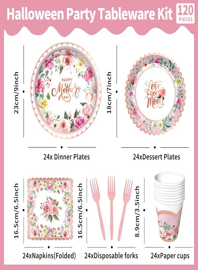 BSOMAM Vintage Floral Party Supplies Rose Gold for Mother's Day Plates Napkins Cups Forks Disposable Tableware Set for Moms Days Party Supplies Home Brunch Dinner, Serves 24 - Image 3
