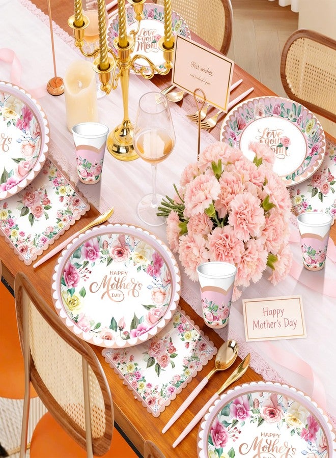 BSOMAM Vintage Floral Party Supplies Rose Gold for Mother's Day Plates Napkins Cups Forks Disposable Tableware Set for Moms Days Party Supplies Home Brunch Dinner, Serves 24 - Image 5