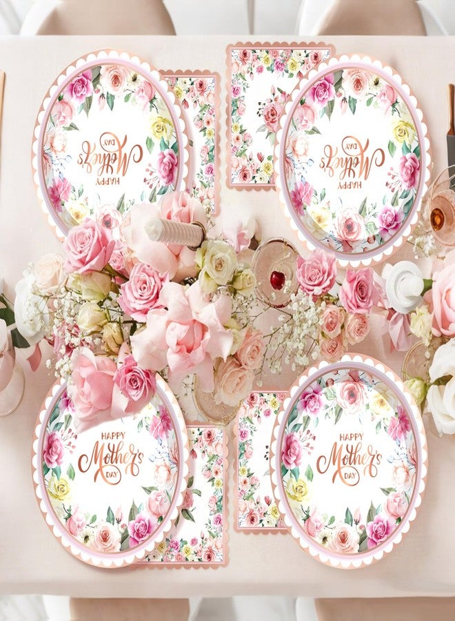 BSOMAM Vintage Floral Party Supplies Rose Gold for Mother's Day Plates Napkins Cups Forks Disposable Tableware Set for Moms Days Party Supplies Home Brunch Dinner, Serves 24 - Image 4