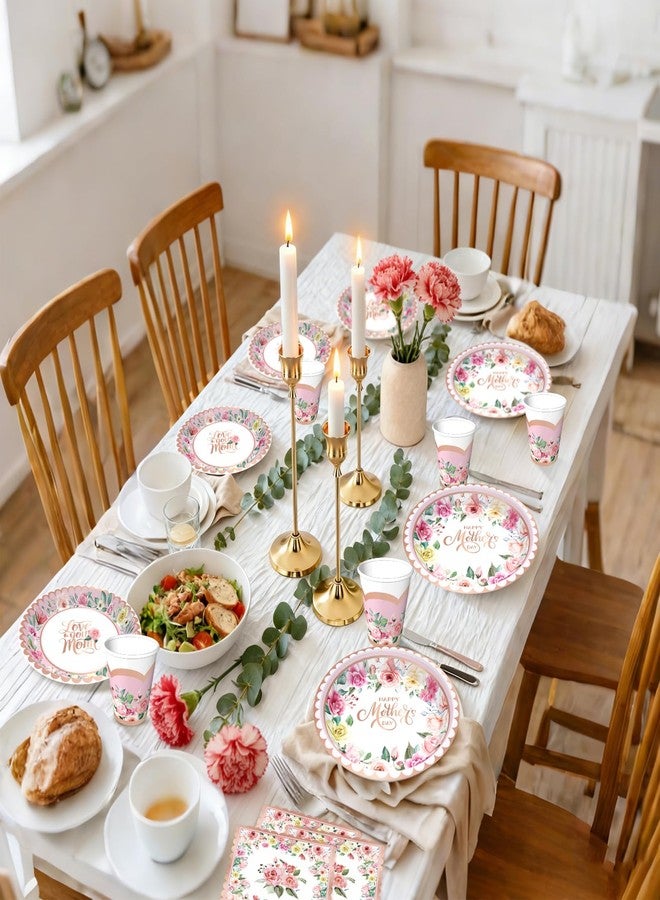 BSOMAM Vintage Floral Party Supplies Rose Gold for Mother's Day Plates Napkins Cups Forks Disposable Tableware Set for Moms Days Party Supplies Home Brunch Dinner, Serves 24 - Image 2