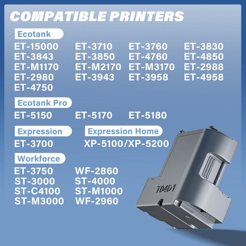 Osinkjet T04D1 Maintenance Box Compatible for ET-15000 ET-3760 ET-4750 ET-3750 ET-4760, T04D100 Ink Maintenance Box T04D1 for ET-3850 ET-4850 ET-3710 ET-5150 ET-3830 ET-M1000, TO4D1/ T04D100/ 04D1/ EWMB2 - Image 4