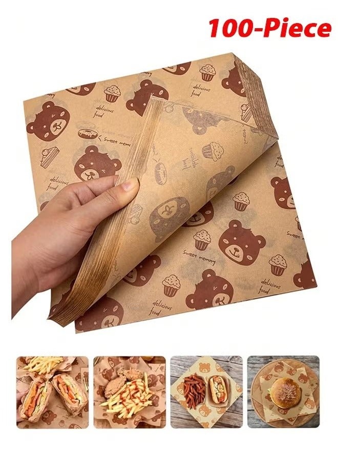 100 PCS خبز الغذاء ورقة التغليف ورقة الشمع ورقة الصف ورقة الغذاء مغلفة الورق ورقة لخبز ساندويتش برغر البطاطس المقلية - Image 1