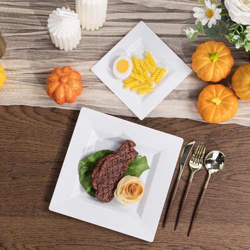 N9R 60PCS White Square Plastic Plates, 30 Dinner & 30 Dessert Plates Heavy Duty, Fancy Disposable Plates for Party, Wedding and other Events - Image 5